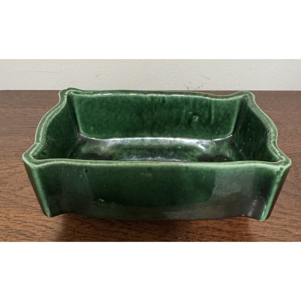 Vintage UPCO Dark Green Rectangular Ceramic‎ Pottery Planter  296-6 USA MCM